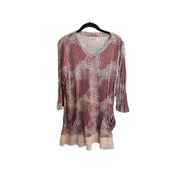 Logo by Lori Goldstein slub knit top with chiffon, trim, hem ￼size small - Picture 1 of 5